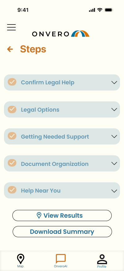 OnveroAI steps screen